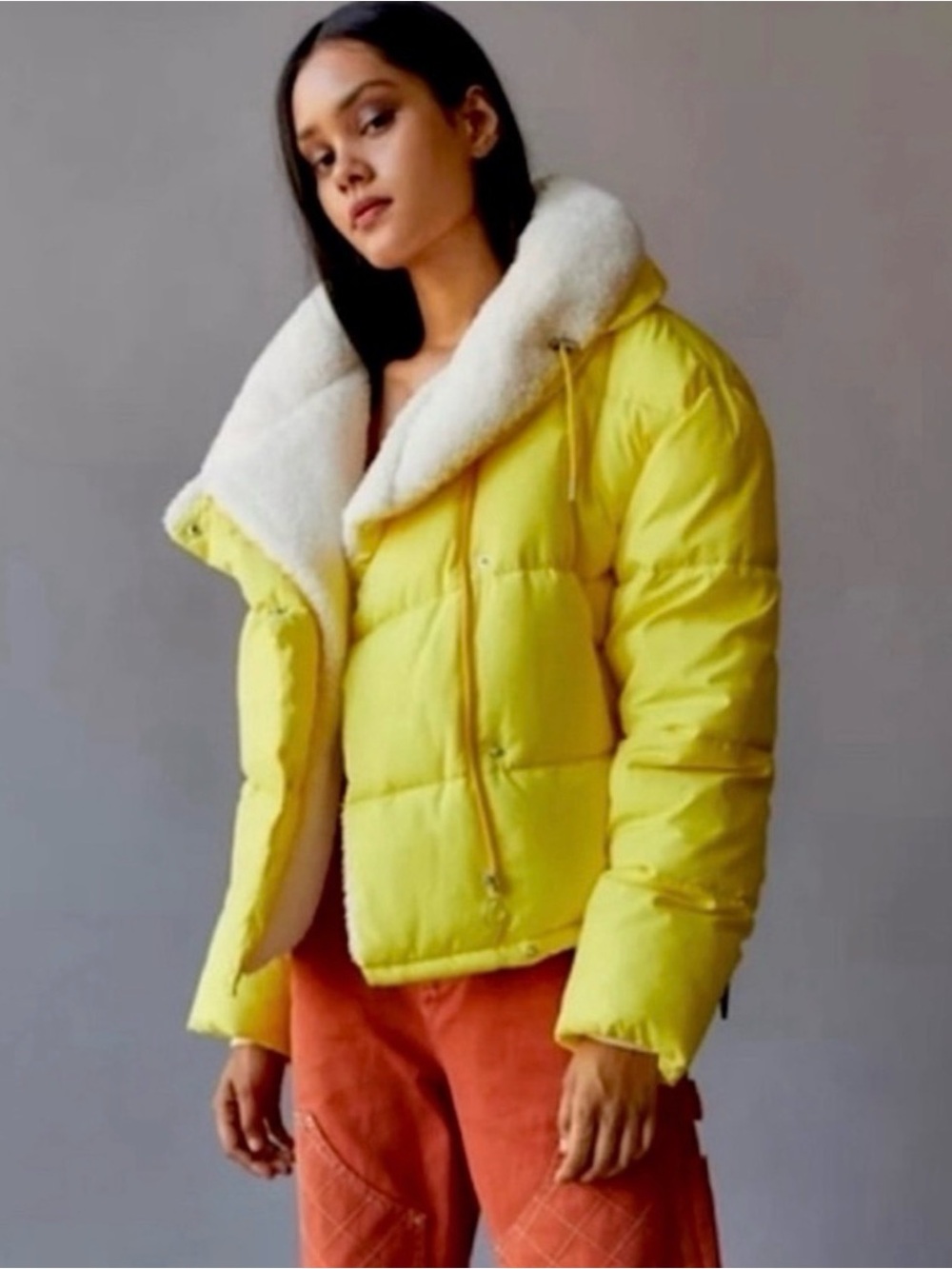 BDG Yellow Sherpa-Trim Puffer Jacket